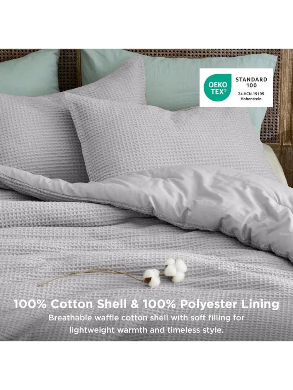 Cozy King Size Waffle Comforter Set, Soft Cotton, Stylish Grey Bedding